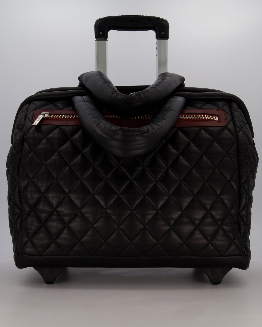 Chanel Black Large Coco Cocoon Carry on Trolley Bag in Lambskin Leather with Silver Hardware