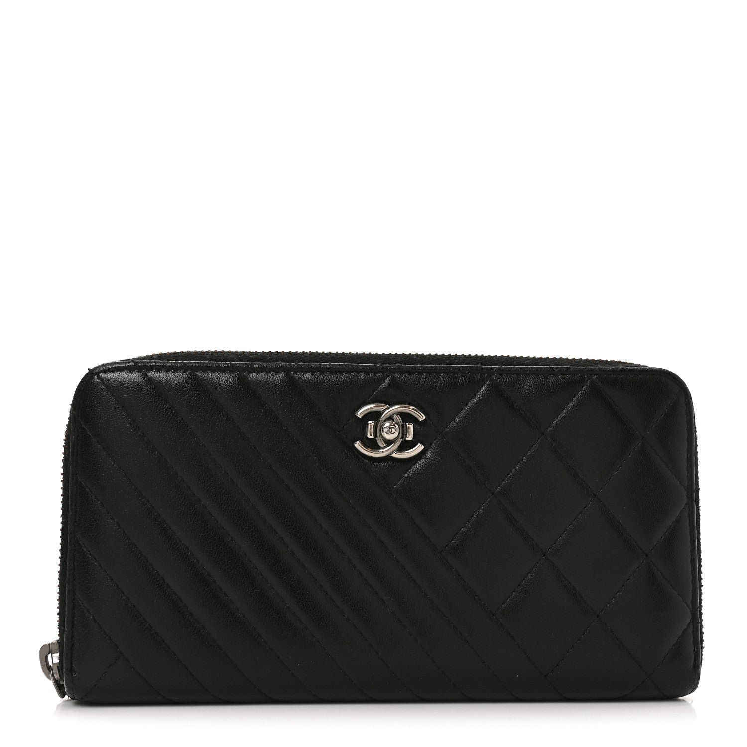 Chanel Glazed Calfskin Quilted Small Coco Boy Zip Around Wallet Black