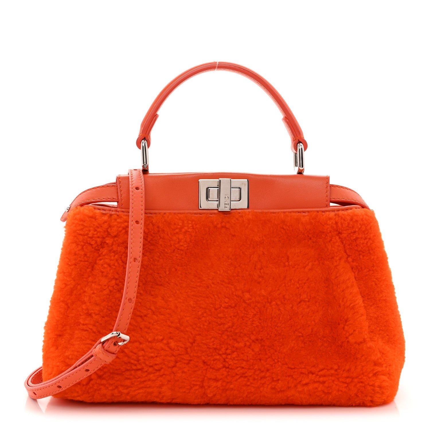 Fendi Shearling Nappa Mini Peekaboo Iconic Satchel Arancio