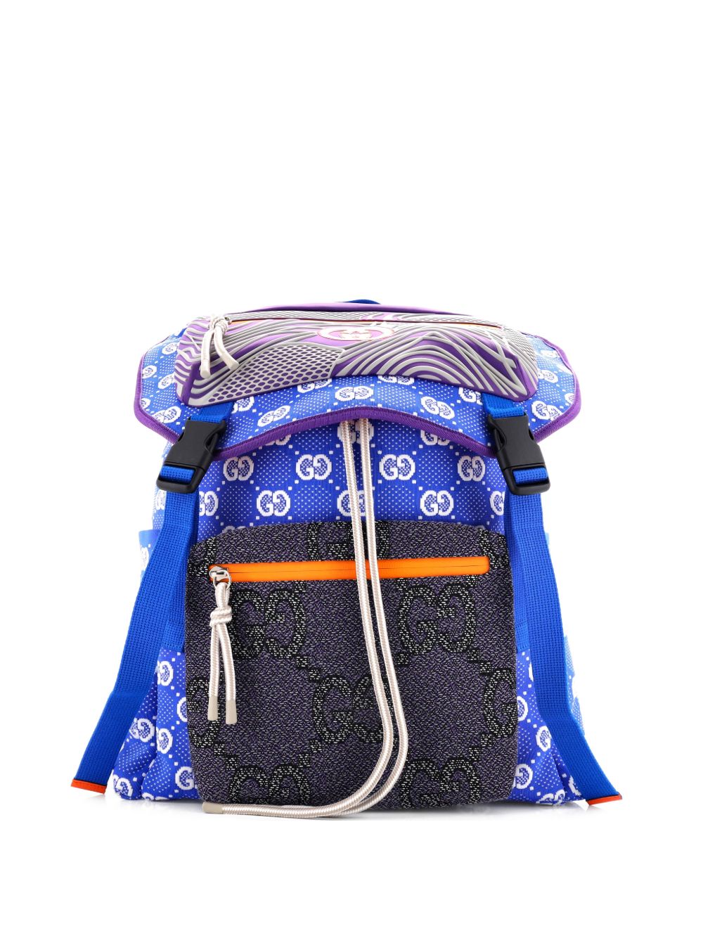 Gucci Panelled Double Buckle GG Jacquard Nylon and Rubber Large backpack