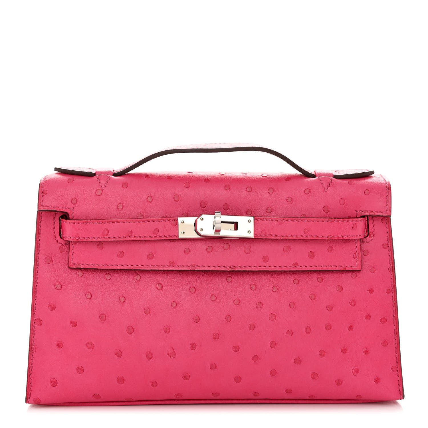 Hermes Ostrich Kelly Pochette Clutch Rose Tyrien