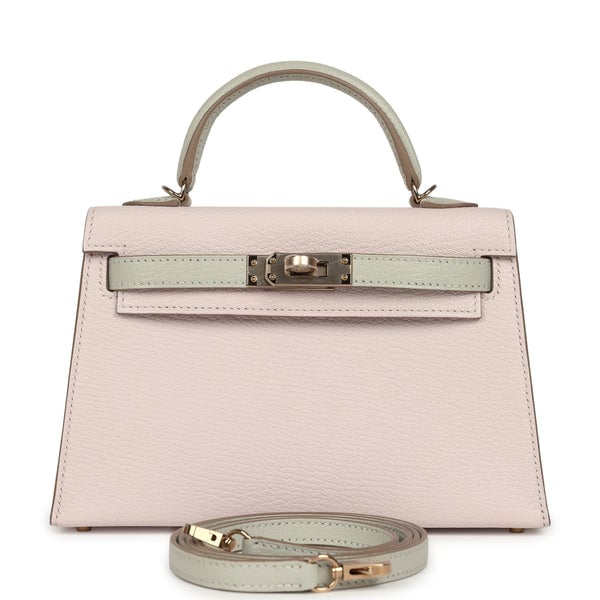 Hermes Hermes Special Order (HSS) Kelly Sellier 20 Mauve Pale and Gris Perle Chevre Mysore Permabrass Hardware