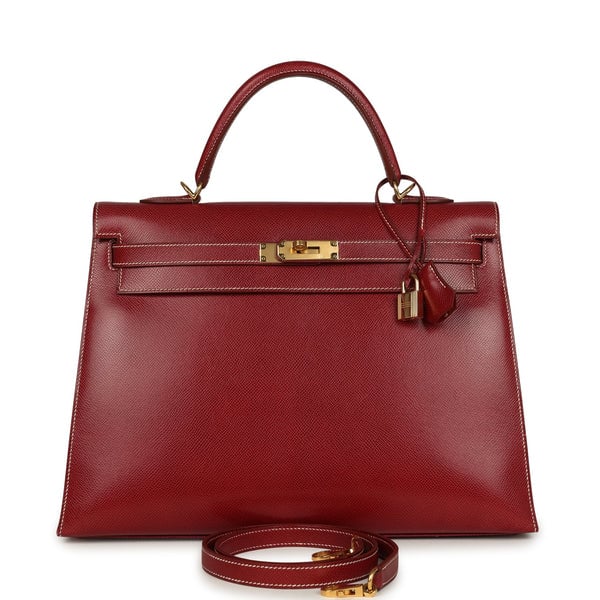 Hermes Vintage Hermes Kelly Sellier 35 Rouge H Veau Grain Lisse Gold Hardware