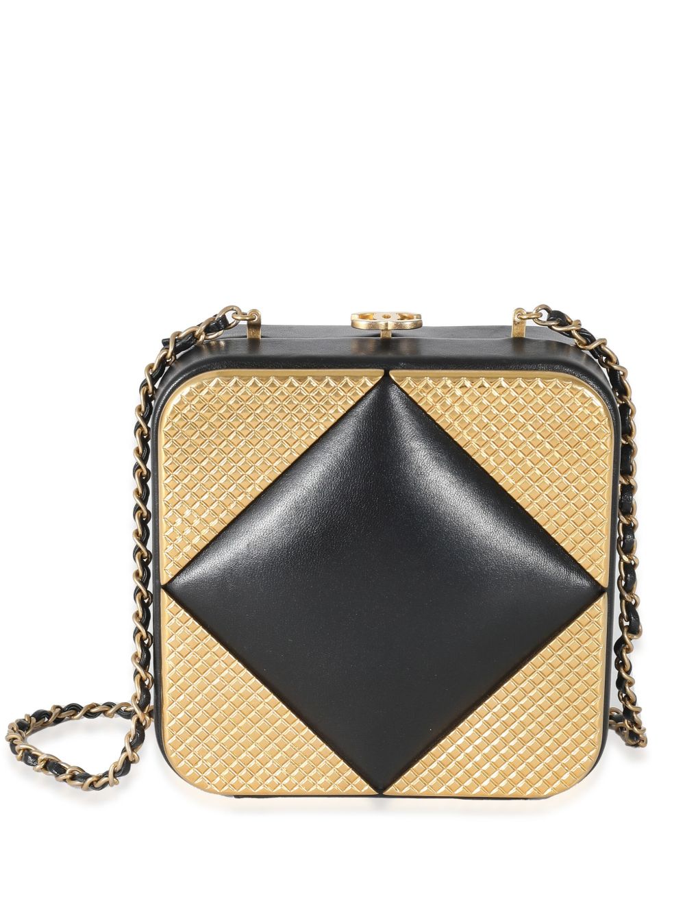 2021-2022 metal-panelling leather-and-chain clutch