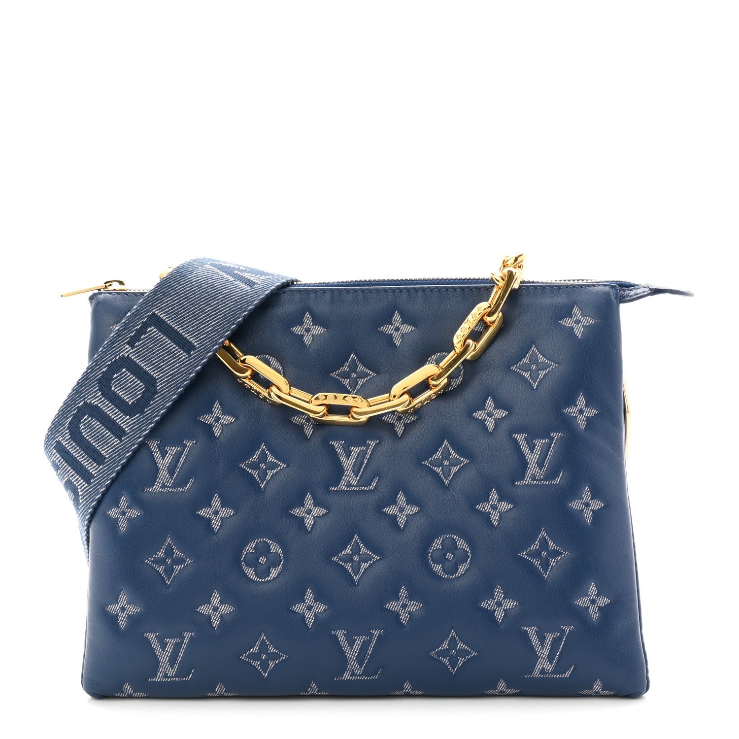 Louis Vuitton Lambskin Embossed Monogram Coussin PM Denim Blue