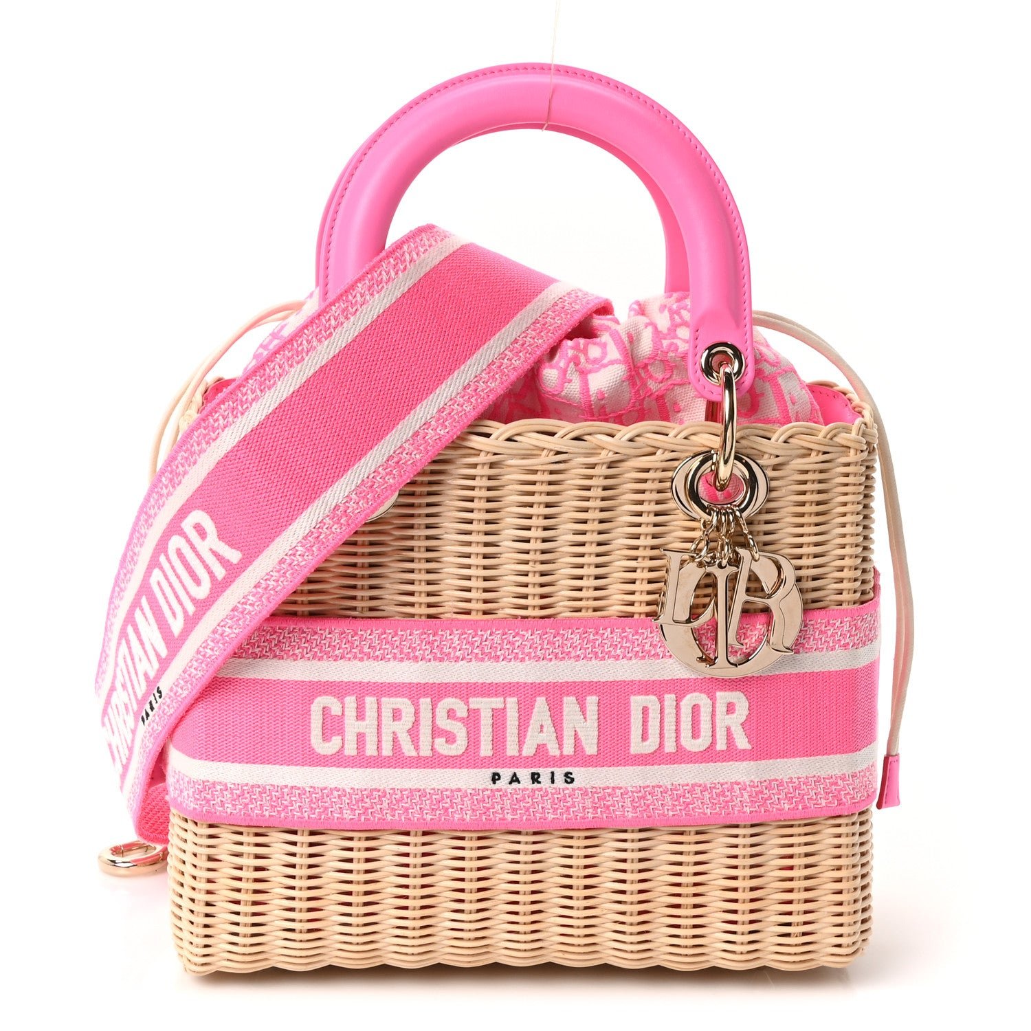 Christian Dior Wicker Oblique Medium Lady Dior Bag Fluorescent Pink