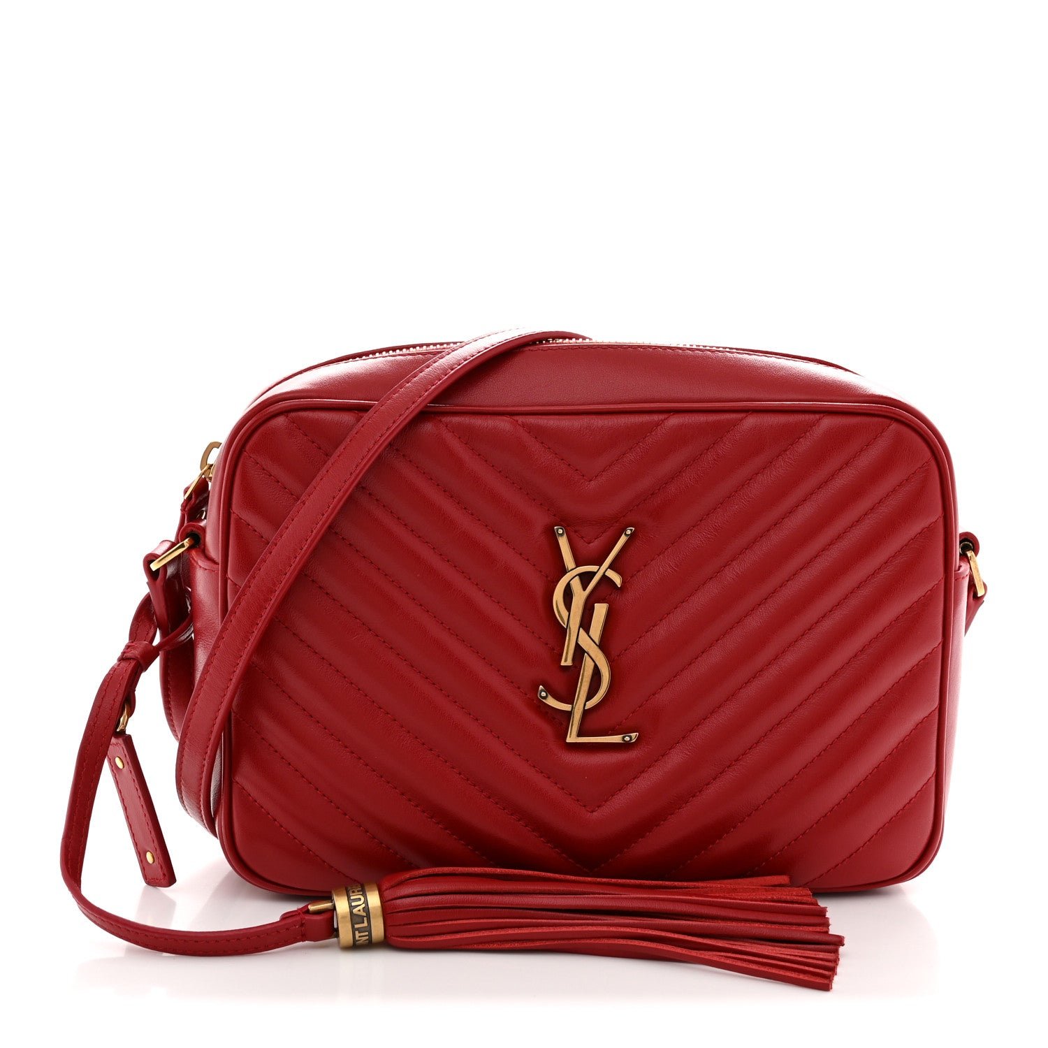 Saint Laurent Calfskin Matelasse Monogram Lou Camera Bag Red