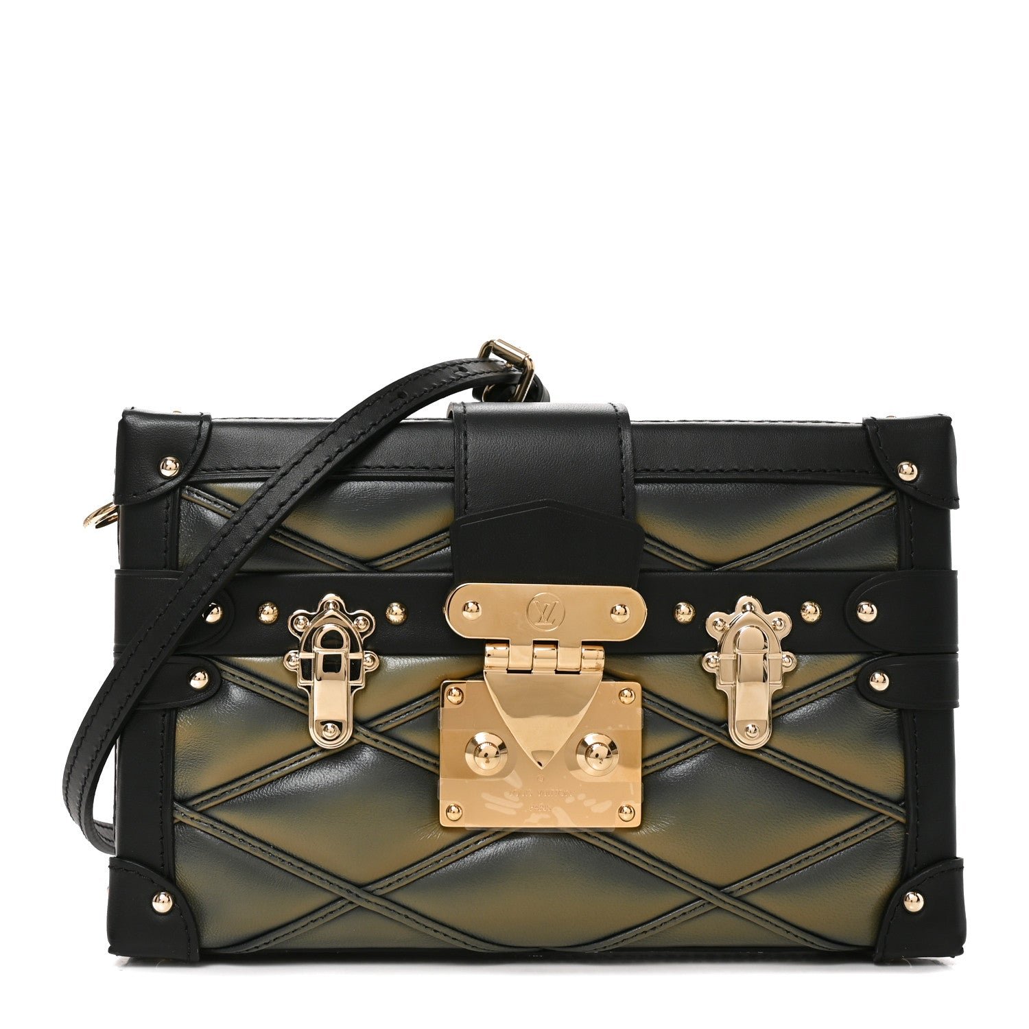 Louis Vuitton Lambskin Malletage Petite Malle Black Beige