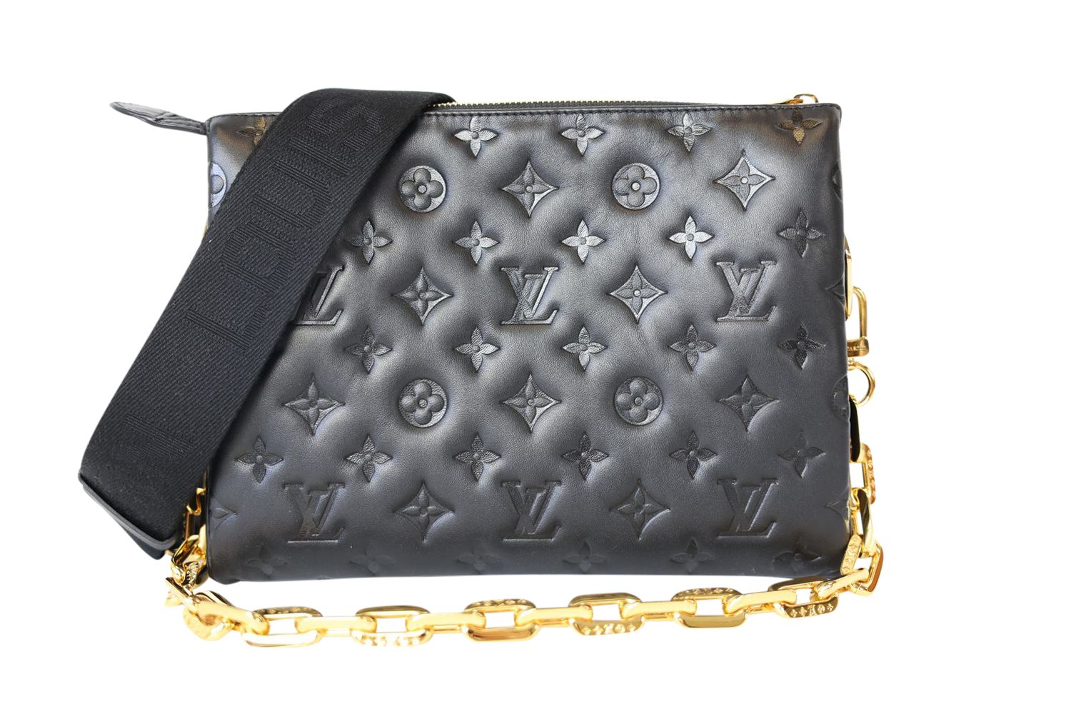 Louis Vuitton Louis Vuitton Coussin PM, Black Monogram-embossed Puffy Lambskin with Gold Hardware, Preowned in Box WA001