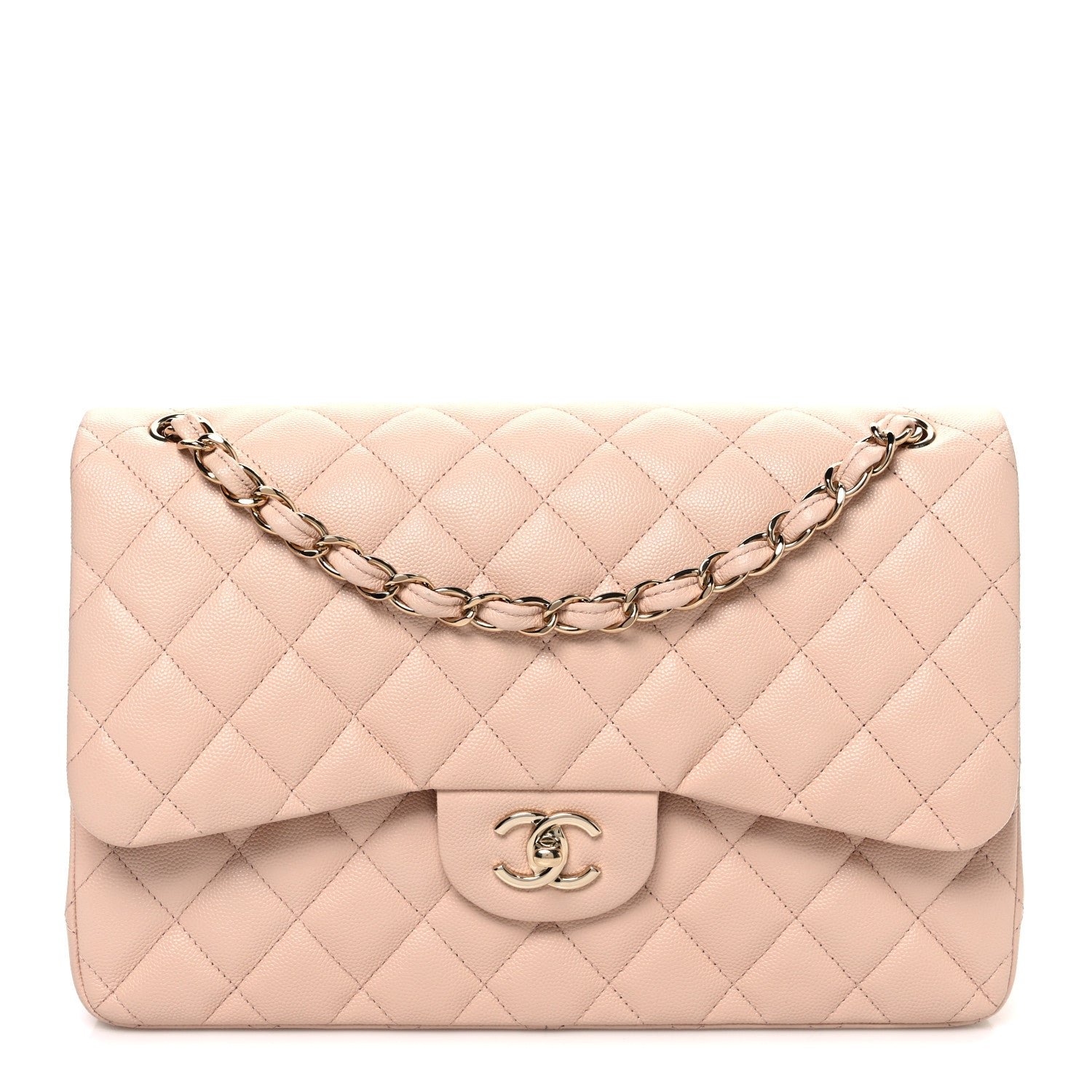 Chanel Caviar Quilted Jumbo Double Flap Light Beige