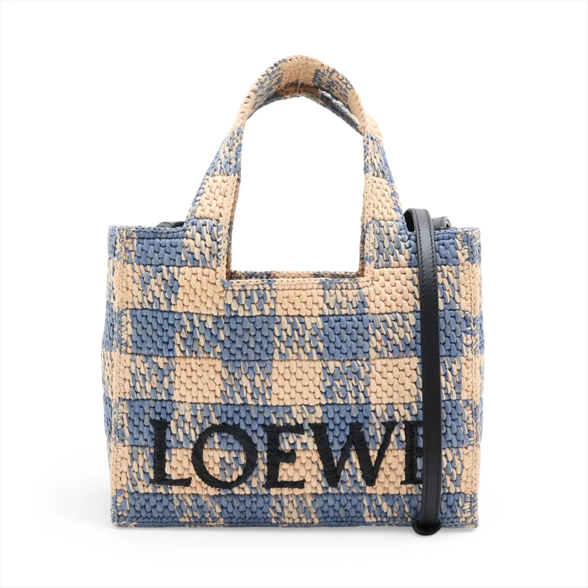 Loewe font tote Small Raffia x leather 2 Way Handbag Beige x blue