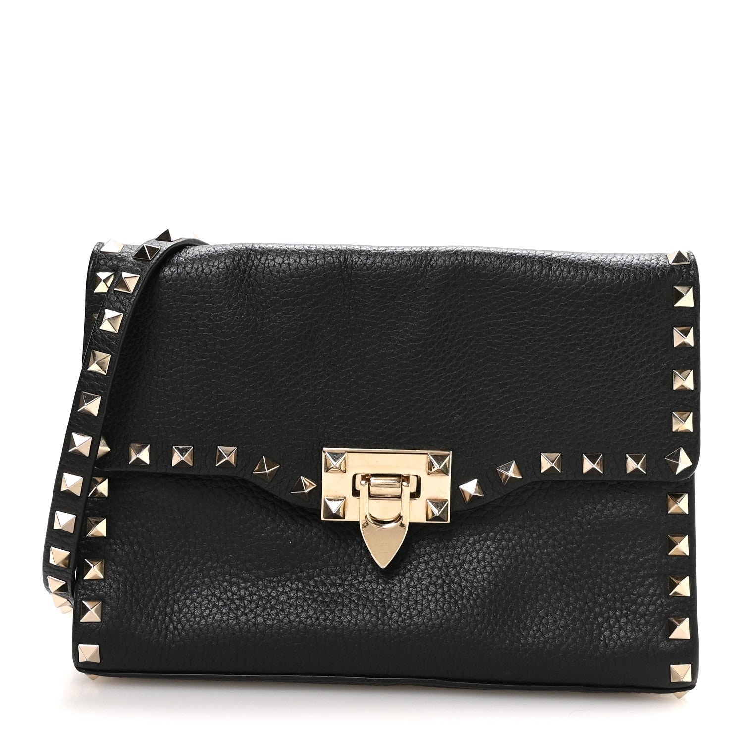 Valentino Garavani Pebbled Calfskin Medium Rockstud Flip Lock Crossbody Bag Black