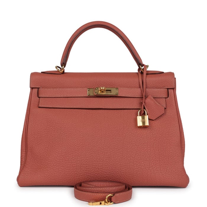 Hermes Pre-owned Hermes Kelly Retourne 32 Rosy Togo Gold Hardware