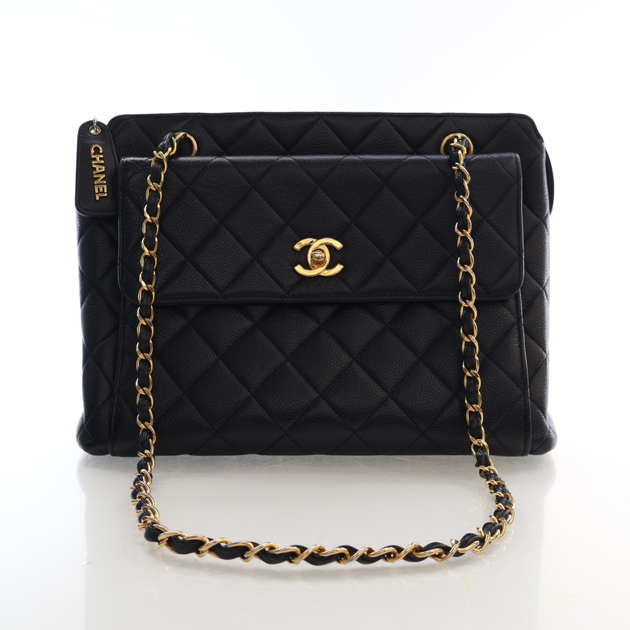 Chanel Vintage Large Caviar Matelasse Chain Tote Bag