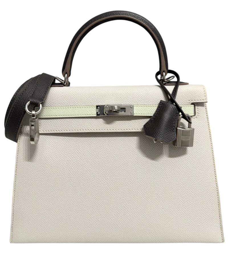Gris Pale, Vert Fizz, and Graphite Tri-Color Epsom Sellier Kelly 25 Palladium Hardware, 2024