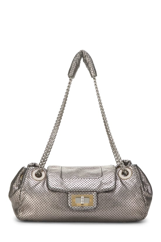 Silver Perforated Drill Accordion Flap Bag Small
