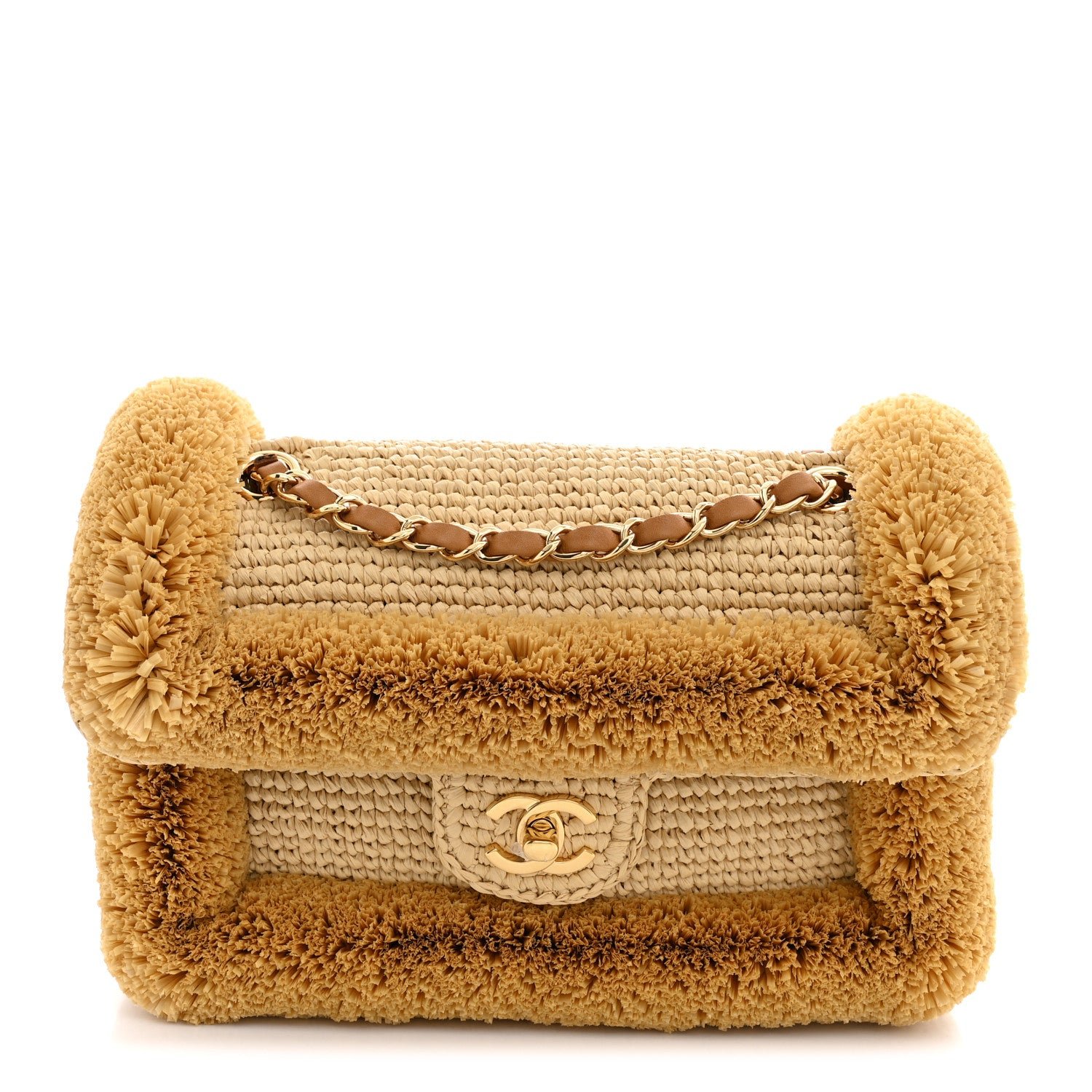Chanel Braided Raffia Coco Beach Flap Beige