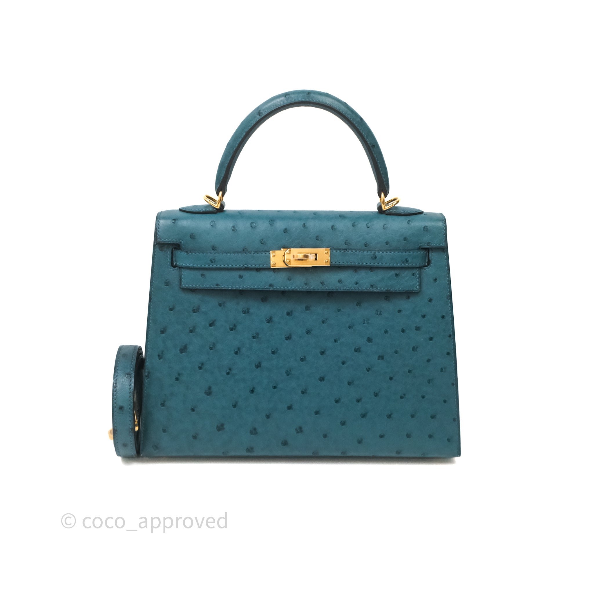 Hermes Hermès Kelly 25 Blue 7C Cobalt Ostrich Gold Hardware
