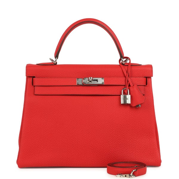 Hermes Pre-owned Hermes Kelly Retourne 32 Rouge De Couer Togo Palladium Hardware