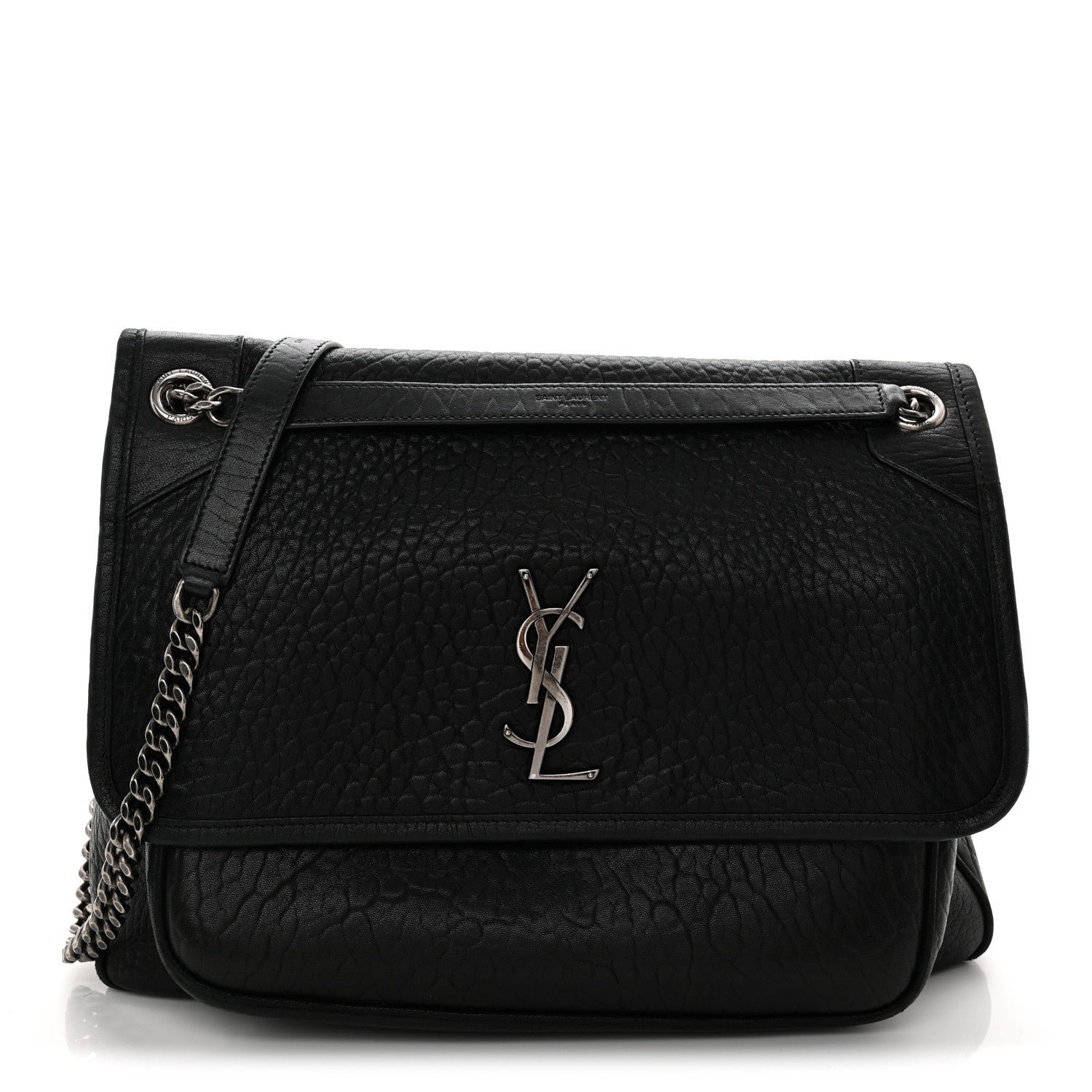 Saint Laurent Grained Lambskin Monogram Large Niki Chain Satchel Black