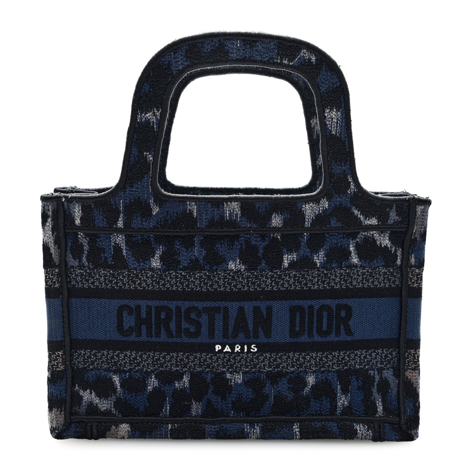 Christian Dior Canvas Mizza Embroidered Mini Leopard Book Tote Blue