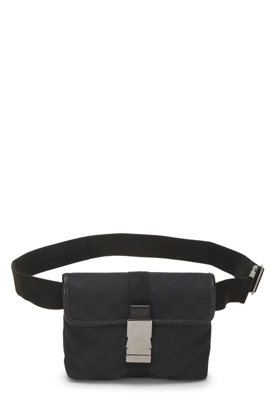 Black GG Canvas Buckle Flap Belt Bag Small