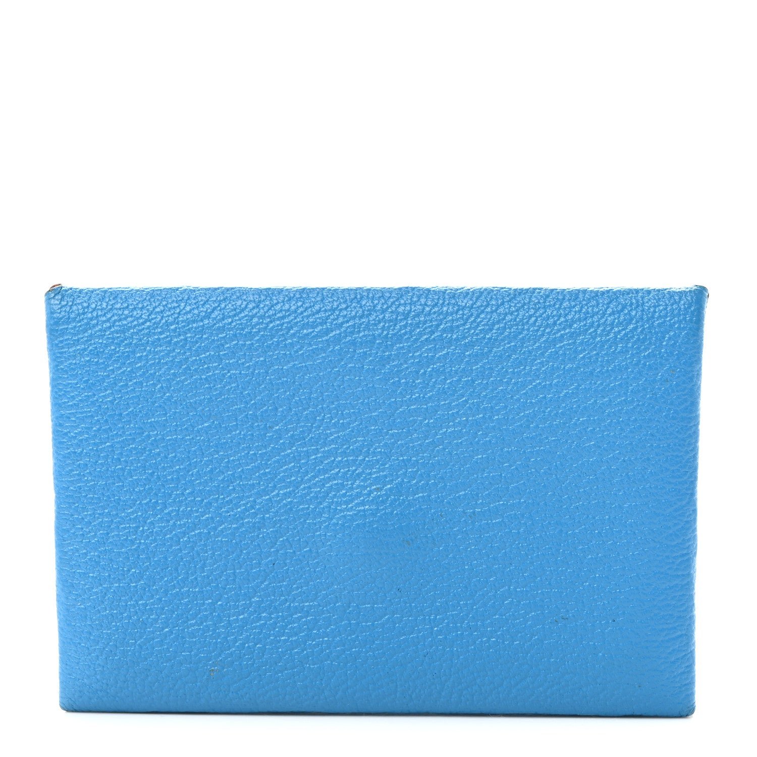 Hermes Chevre Mysore Verso Calvi Card Case Bleu Frida Cuivre