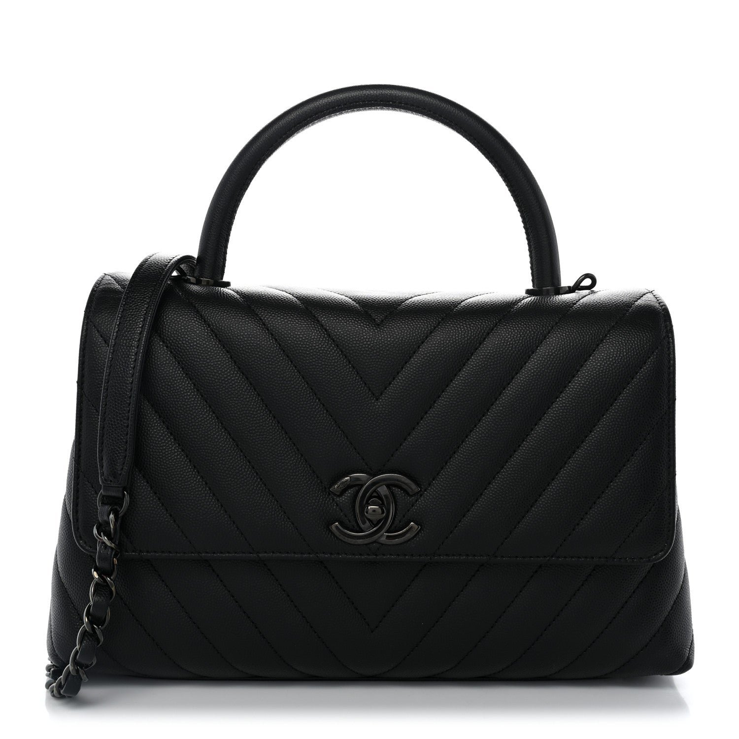 Chanel Caviar Chevron Quilted Small Coco Handle Flap So Black