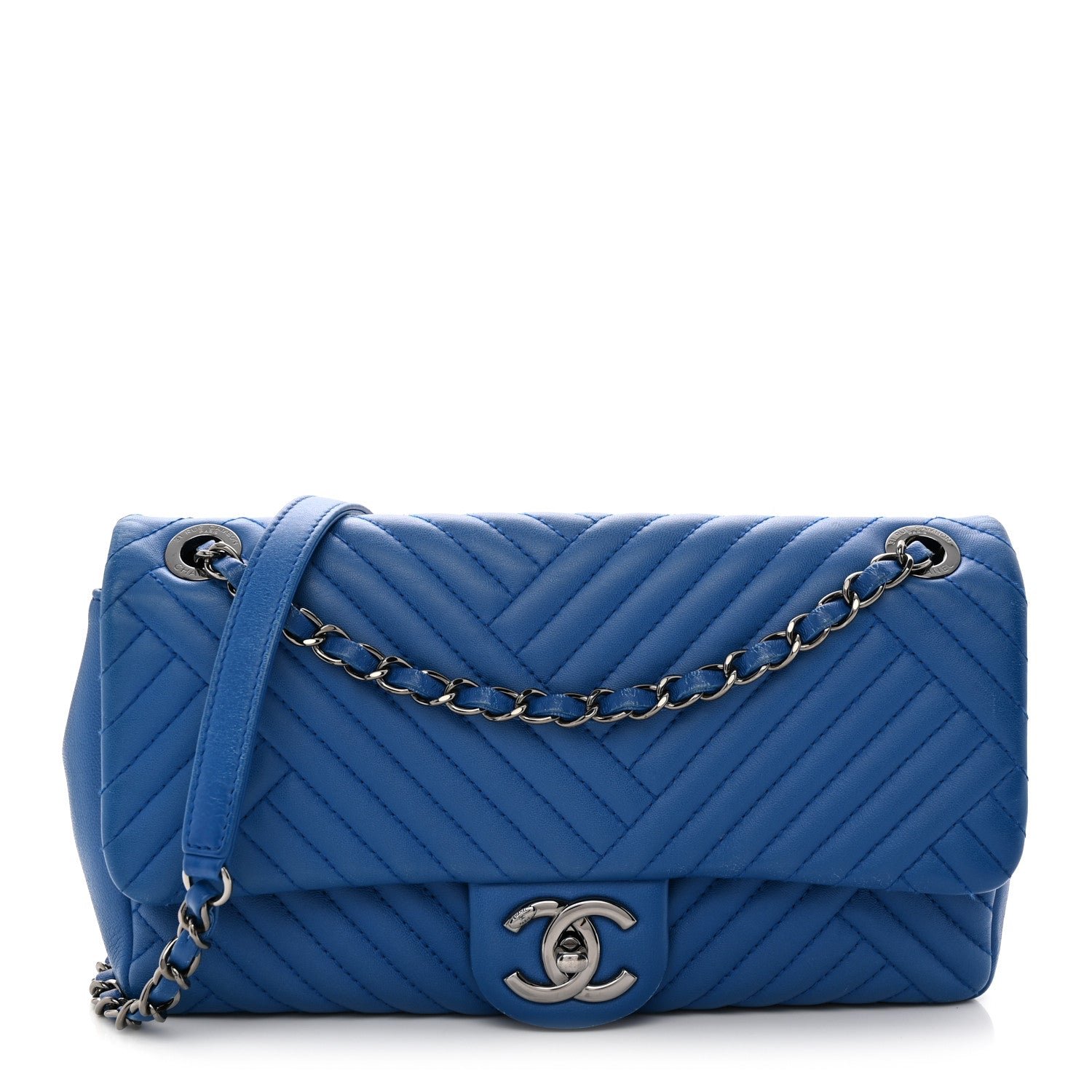 Lambskin Quilted Medium CC Crossing Flap Blue