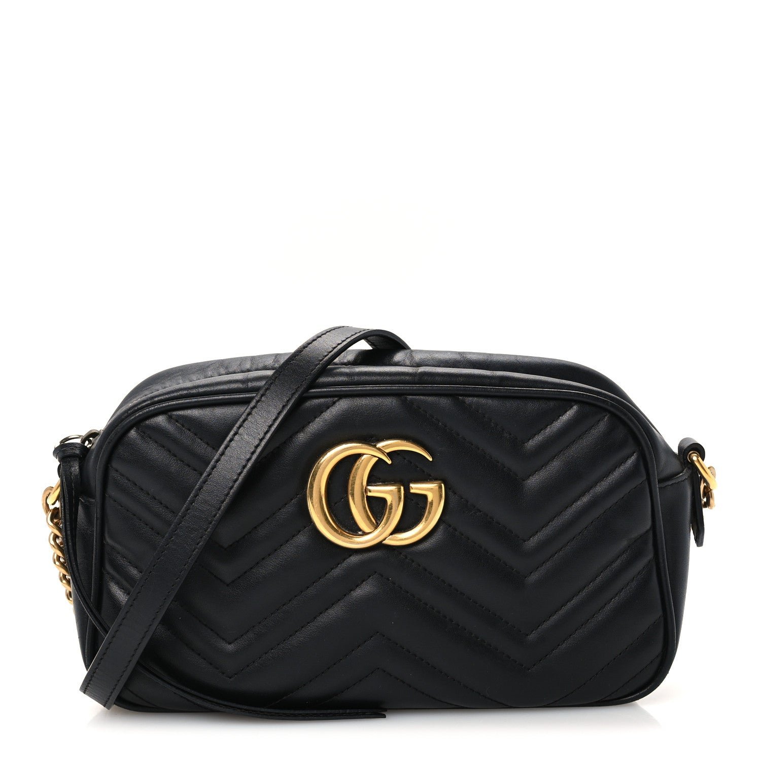 Gucci Calfskin Matelasse Small GG Marmont Chain Shoulder Bag Black
