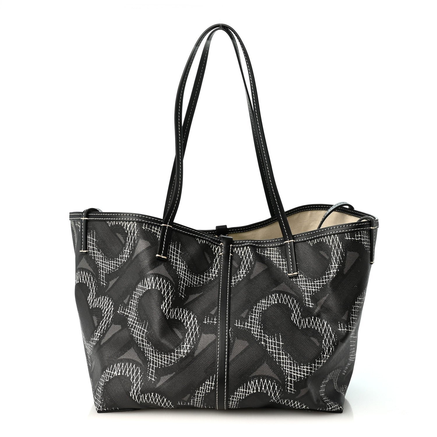 Burberry E-Canvas Calfskin Monogram TB Beach Tote  Graphite