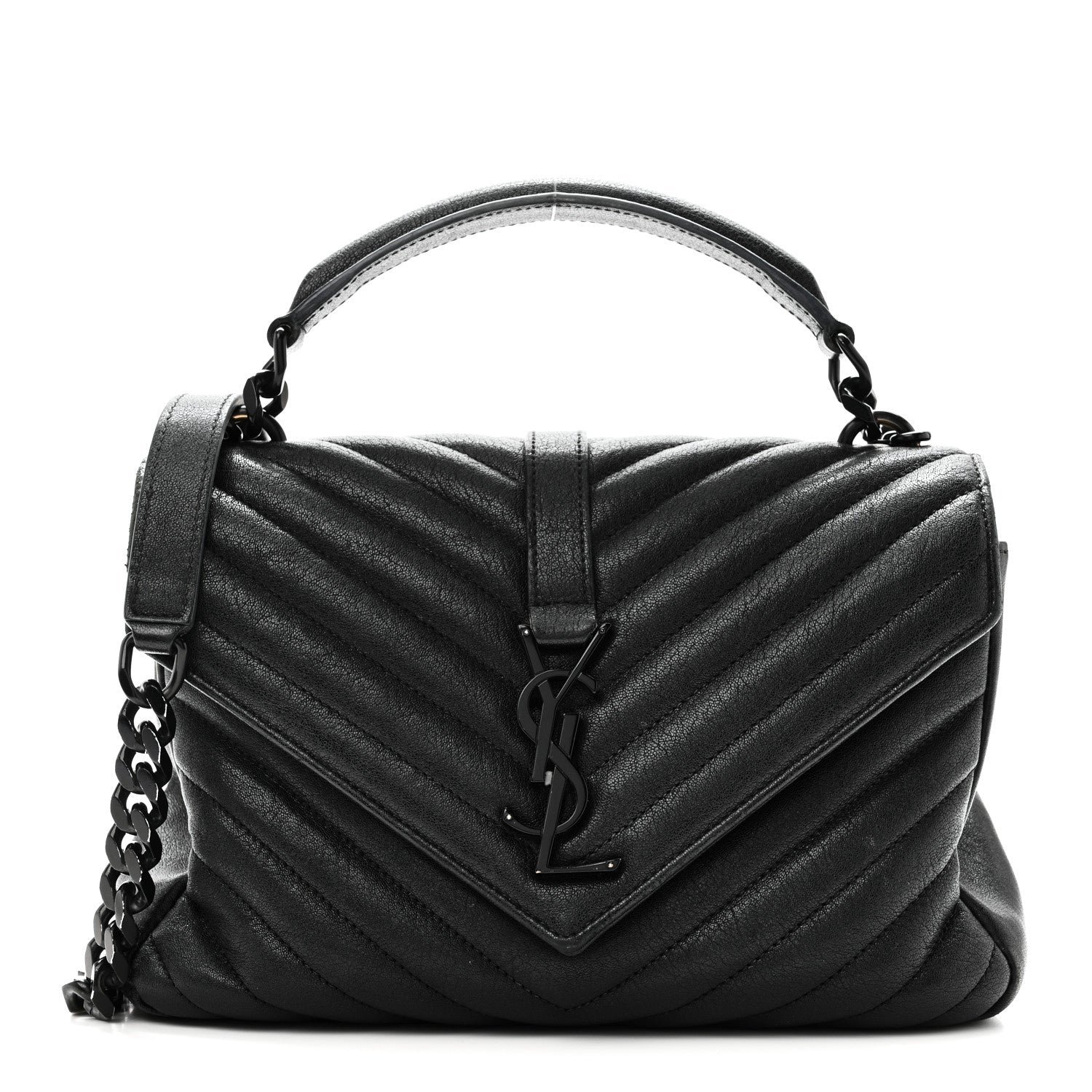 Saint Laurent Sheepskin Matelasse Chevron Monogram Monochrome Medium College Bag Black
