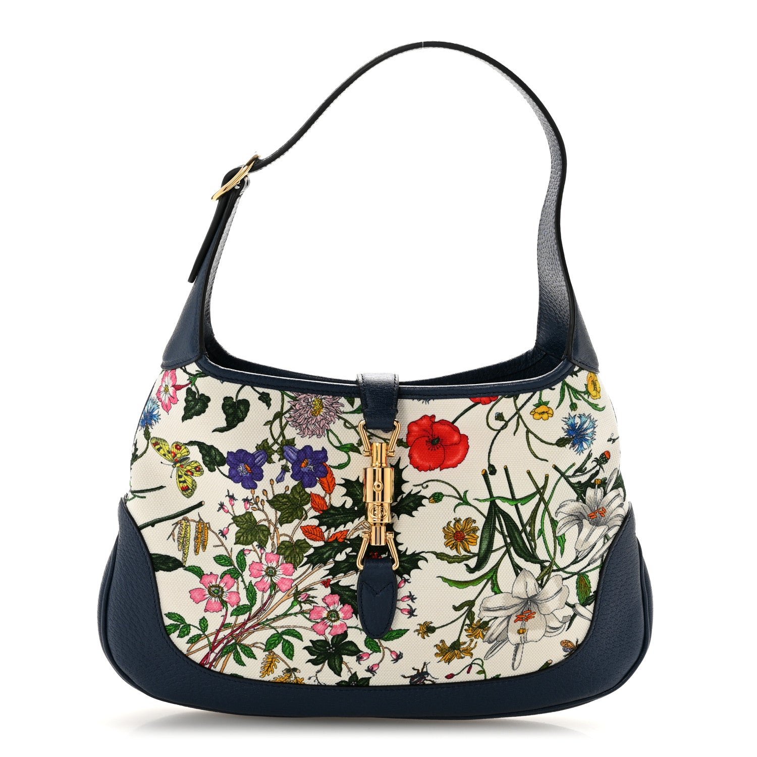 Gucci Canvas Flora Medium Jackie Hobo Blue Agata