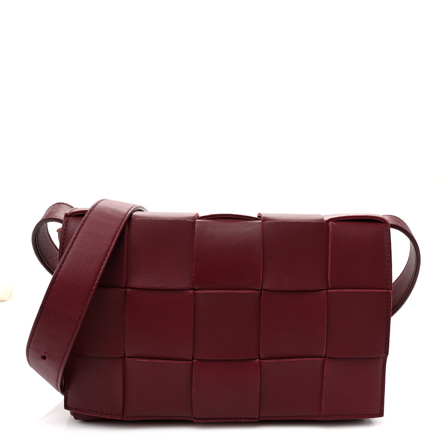 Bottega Veneta Lambskin Maxi Intreccio Cassette Crossbody Bag Barolo