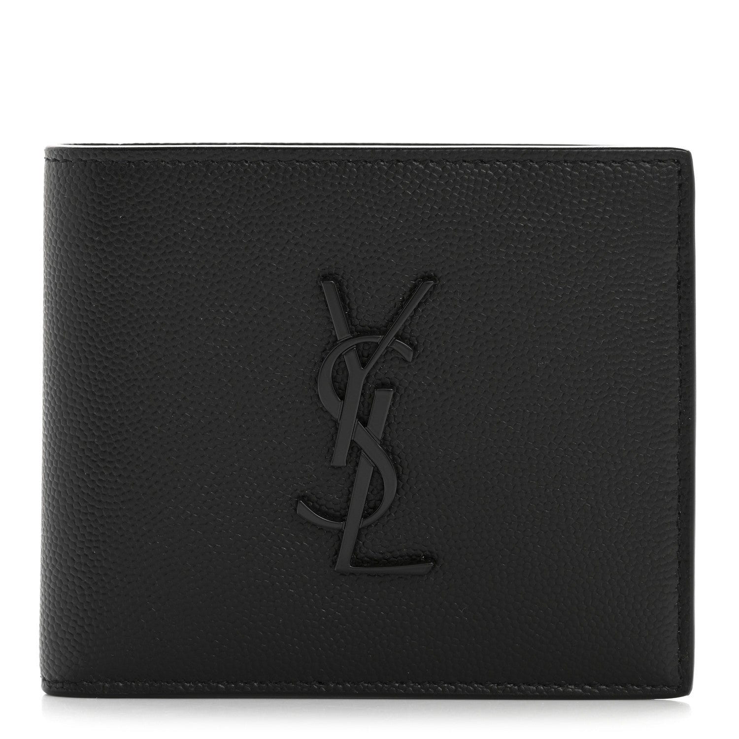 Saint Laurent Grain De Poudre Monogram Monochrome East West Cassandre Bifold Wallet Black