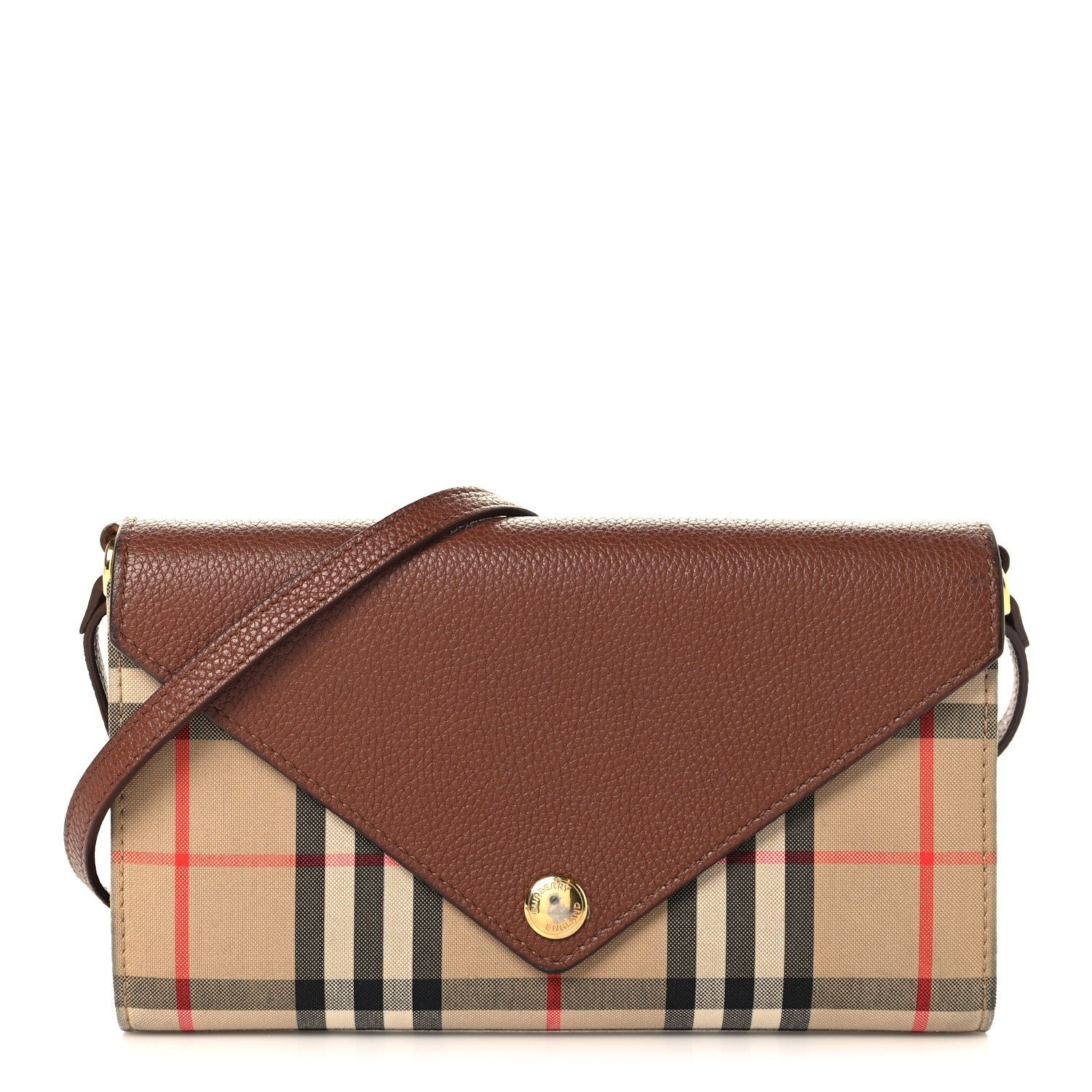 Burberry Grainy Calfskin Vintage Check Wallet With Detachable Strap Archive Beige Tan