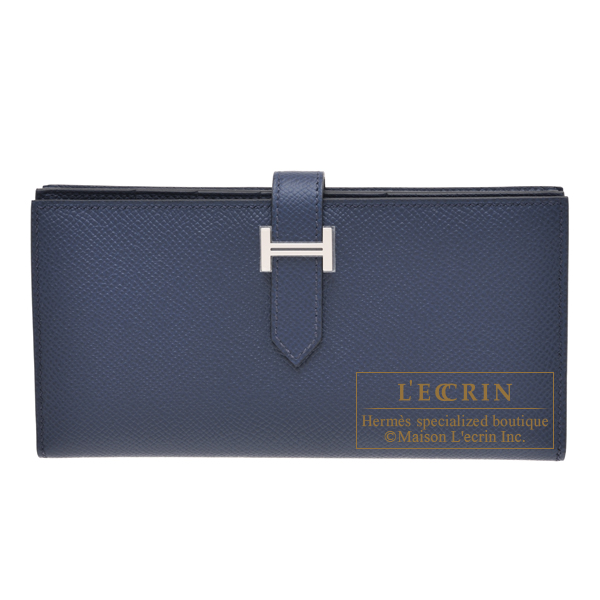Hermes Bearn Soufflet Blue navy Epsom leather Silver hardware