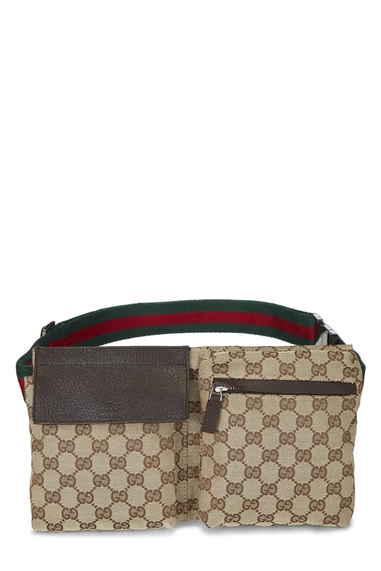 Brown Original GG Canvas Web Double Pocket Waist Pouch