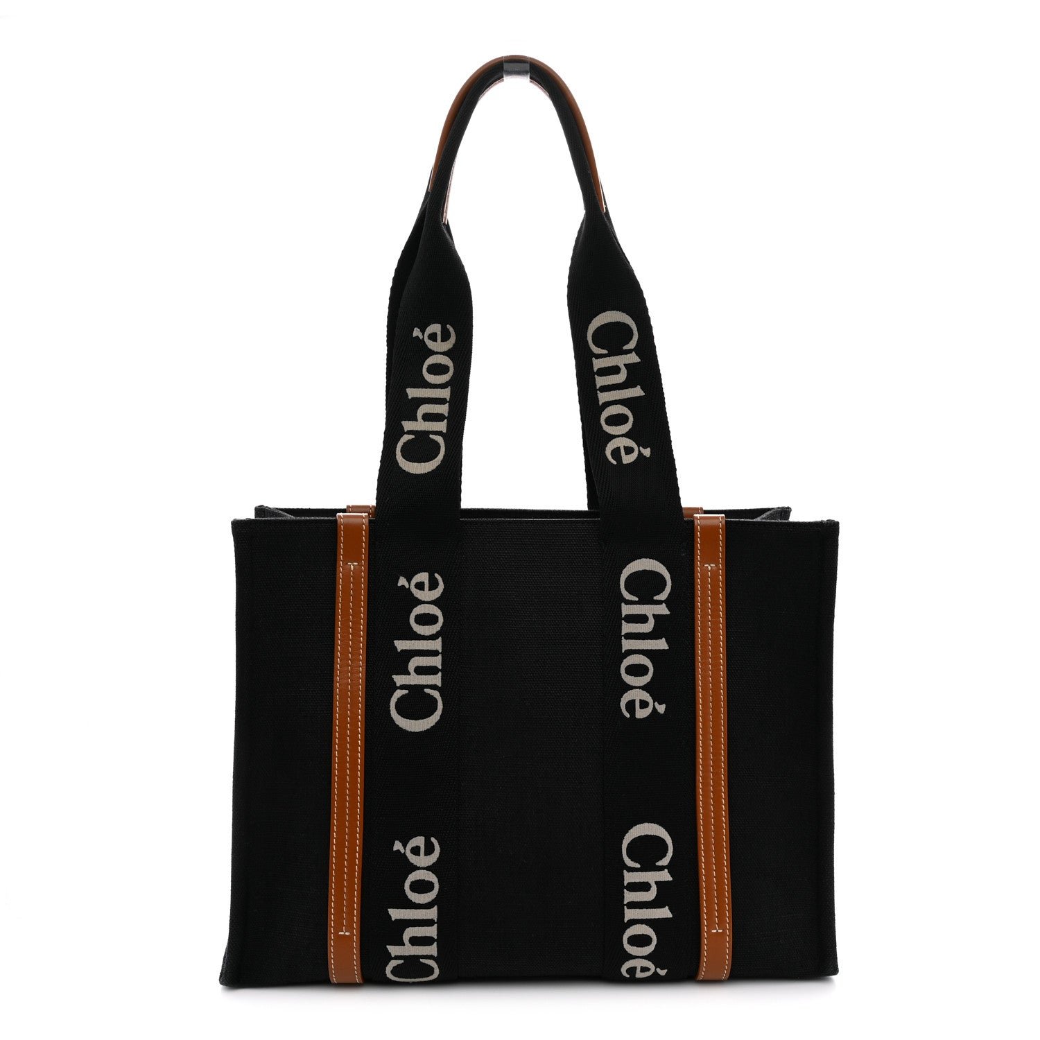 Chloe Cotton Calfskin Medium Woody Ribbon Tote Black