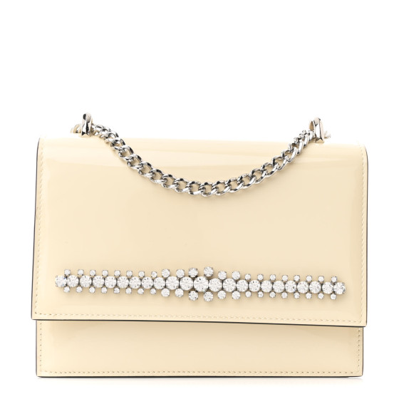 Jimmy Choo Patent Crystal Embellished Bing Bohemia Crossbody Bag White