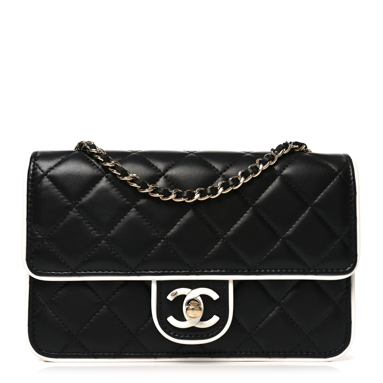 Chanel Lambskin Quilted Resin CC Mini Flap Bag Black White