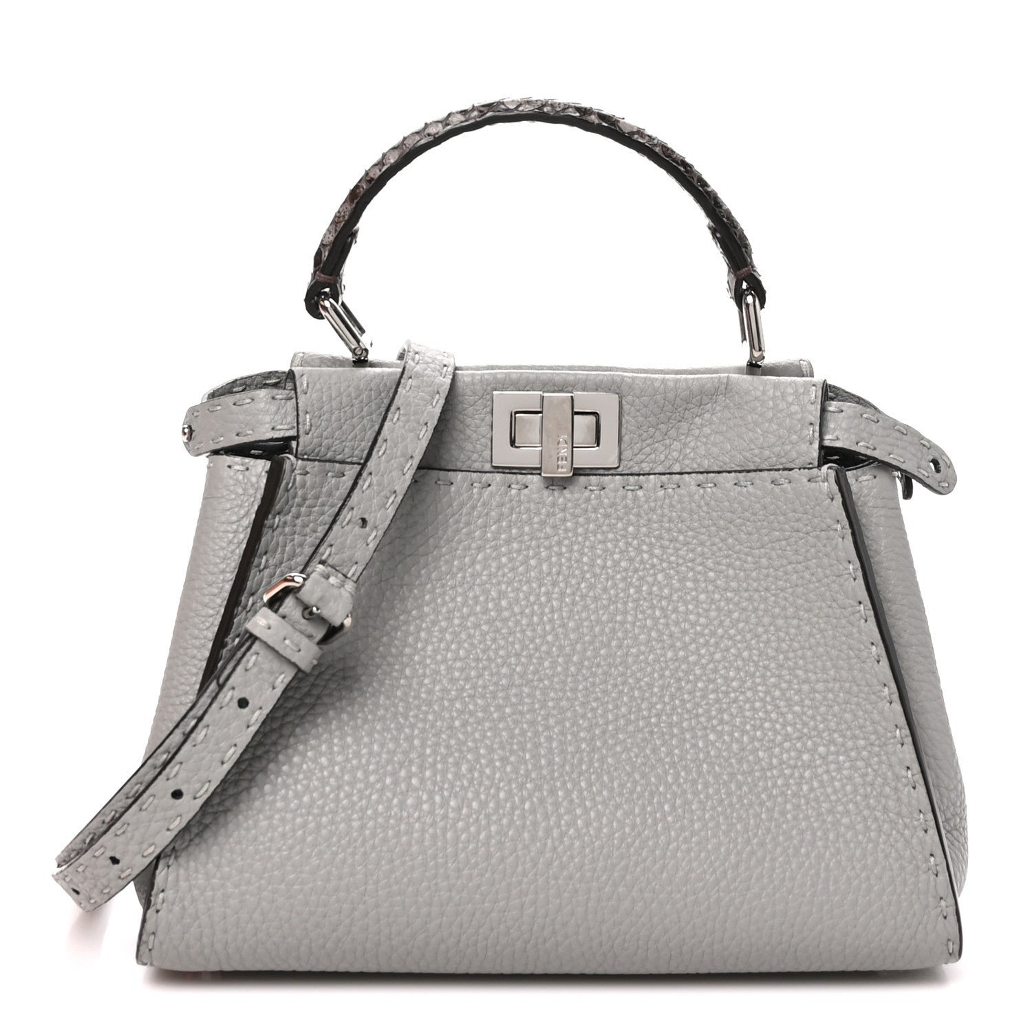 Fendi Cuoio Romano Snakeskin Selleria Mini Peekaboo Iconic Satchel Asfalto