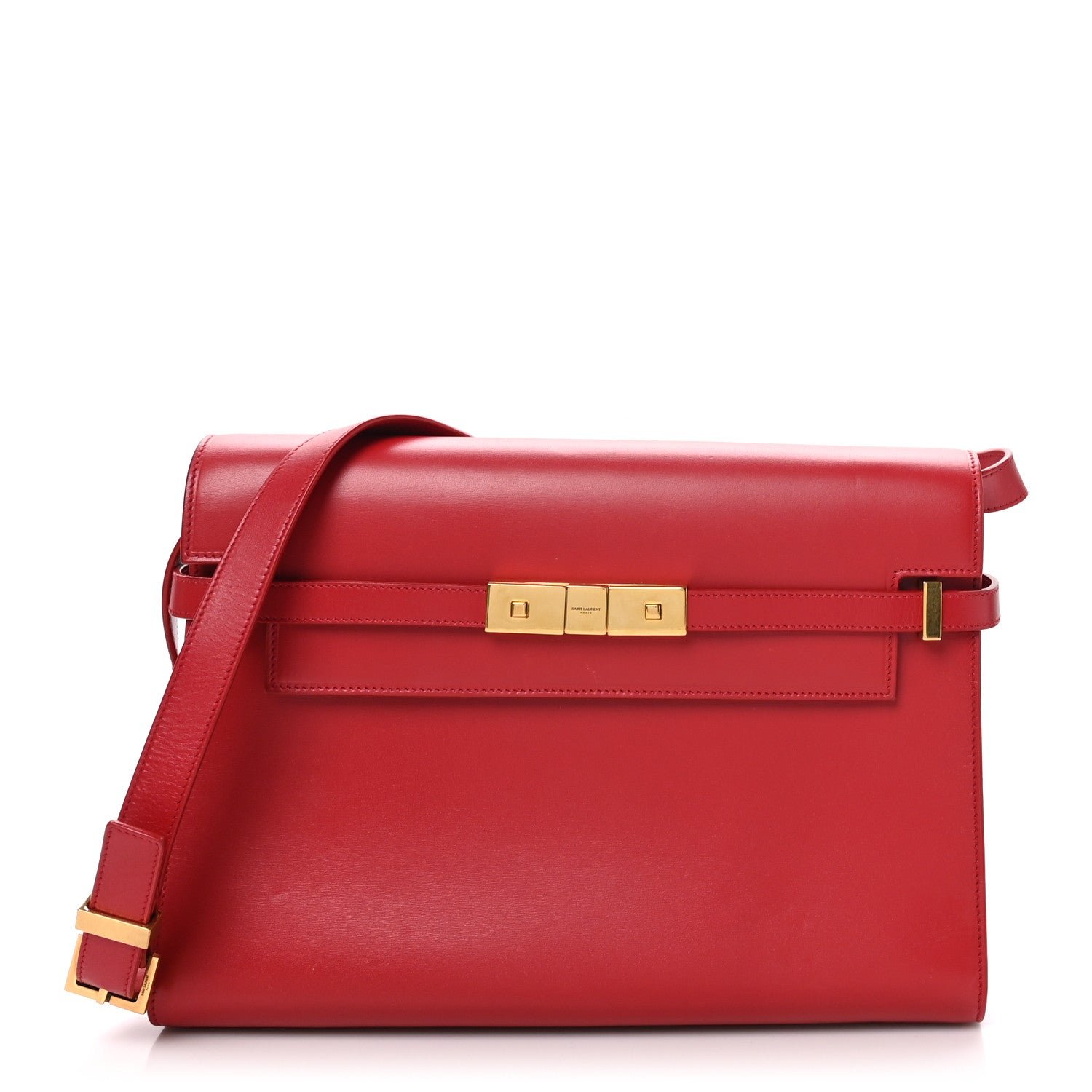 Saint Laurent Smooth Calfskin Manhattan Shoulder Bag Rouge Eros