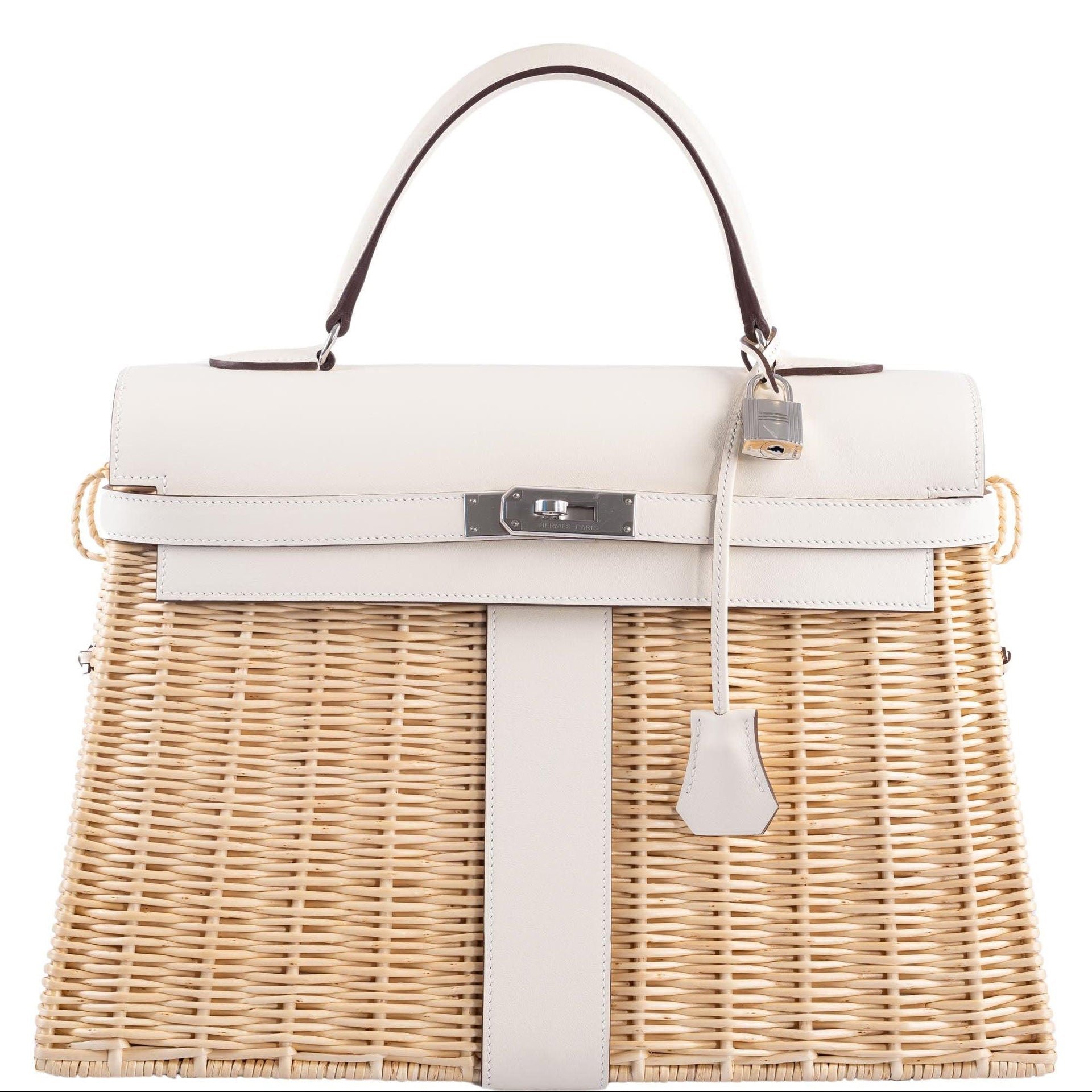 Hermès Picnic Kelly 35 Nata Swift and Osier Wicker Palladium Hardware
