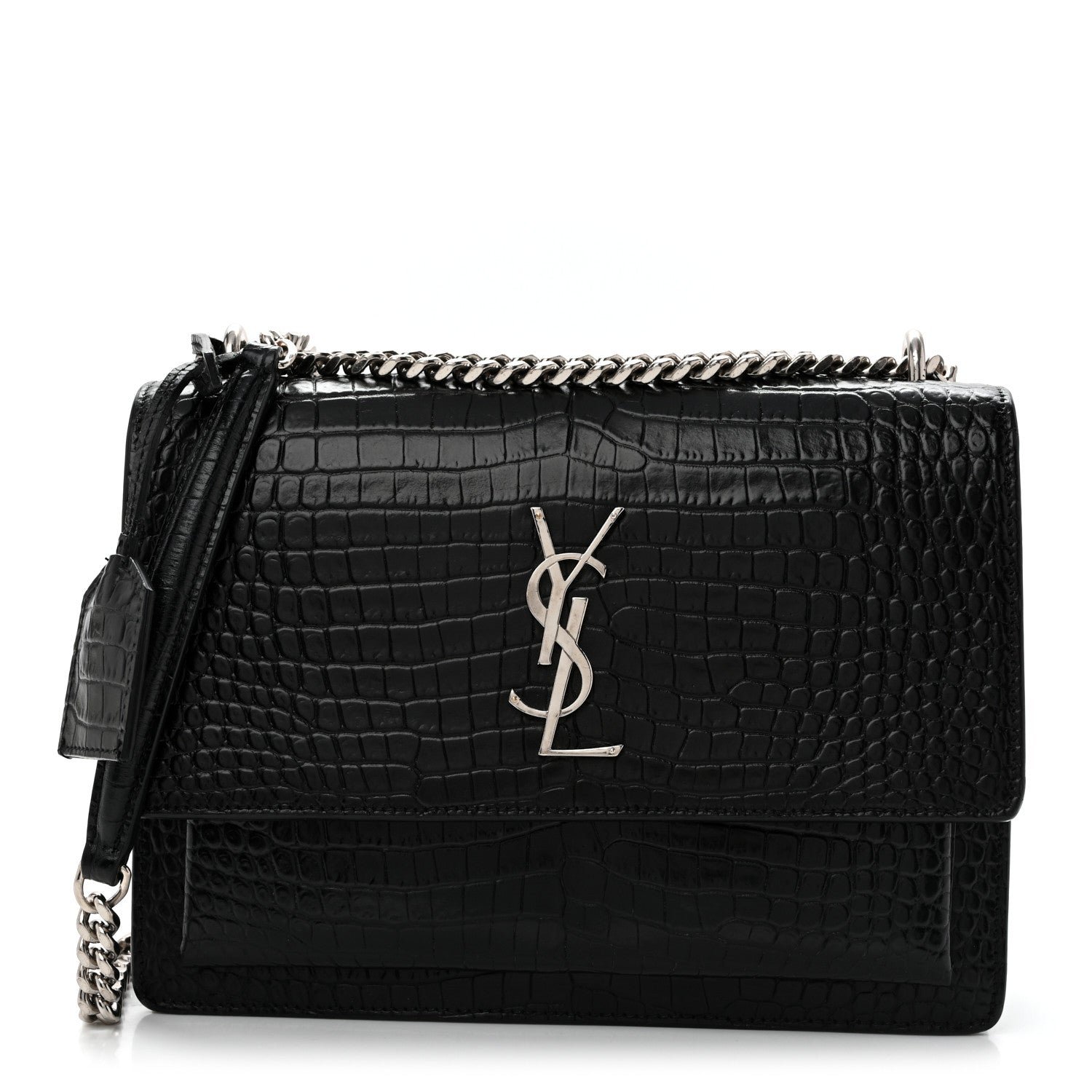 Saint Laurent Calfskin Crocodile Embossed Medium Monogram Sunset Black