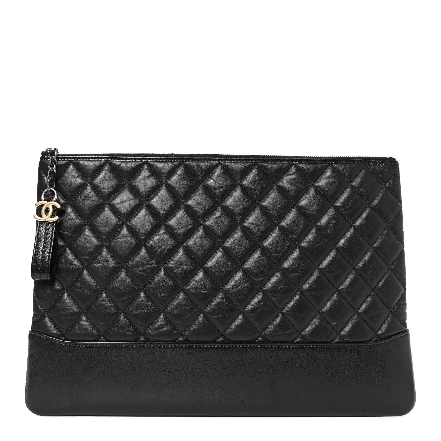 Chanel Aged Calfskin Quilted Large Gabrielle Cosmetic Case Black