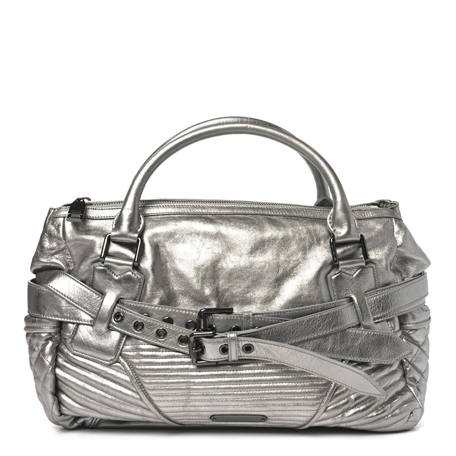 Burberry Burberry Metallic Calfskin Winnieford Satchel Silver