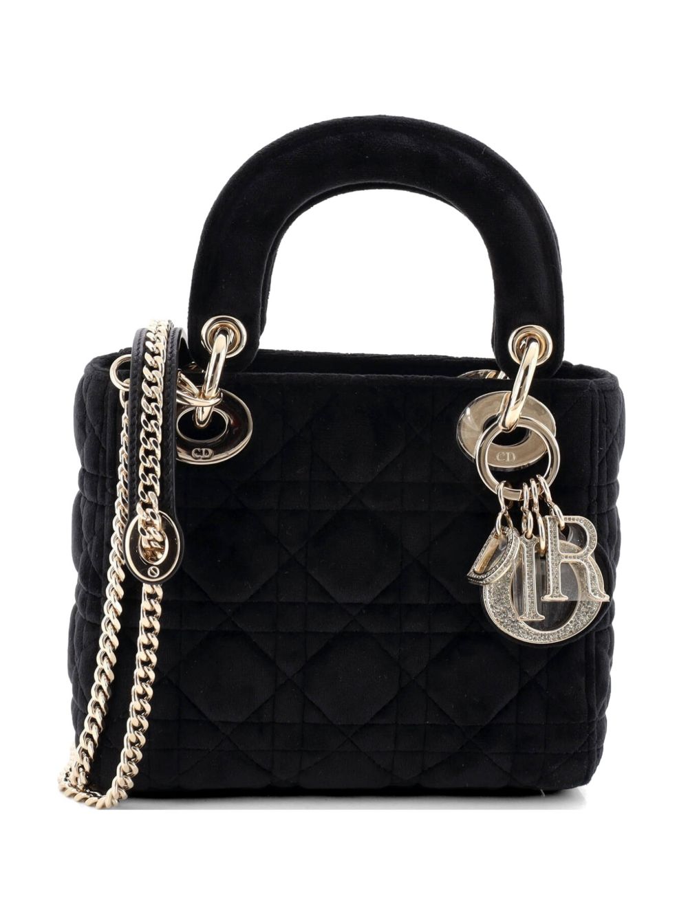 Lady Dior Chain Bag Cannage Quilt Velvet with Crystal Charms Mini shoulder bag