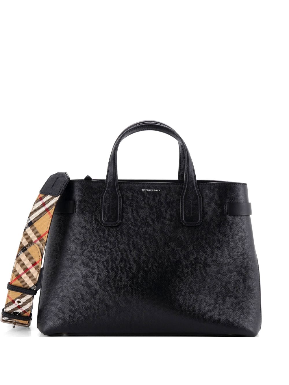 Banner NM Leather with Vintage Check Canvas Medium tote bag