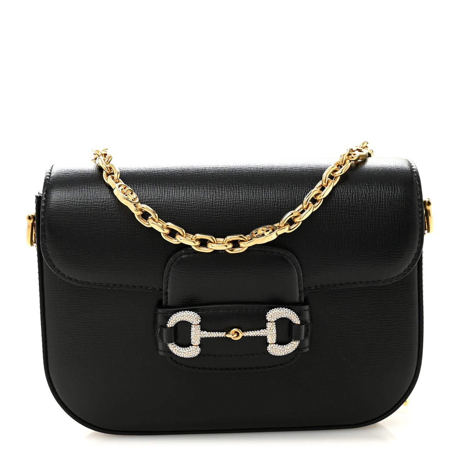 Gucci Azalea Calfskin Mini Crystal Horsebit 1955 Shoulder Bag Black